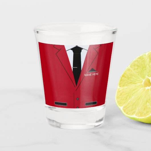 Gepersonaliseerde naam Shot Glass met rood pak en  Shot Glas (Voorkant)