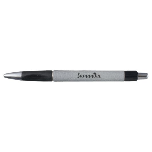Gepersonaliseerde naam Silver Grey Glitter Pen (Voorkant)