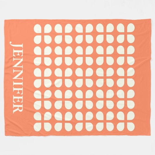 Gepersonaliseerde naam Sinaasappel Cream Retro Geo Fleece Deken (Voorkant (Horizontaal))