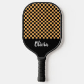 Gepersonaliseerde naam sinaasappel en zwart Checke Pickleball Paddle (Achterkant)