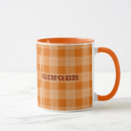 Gepersonaliseerde naam Sinaasappel Plaid Gingham P Mok
