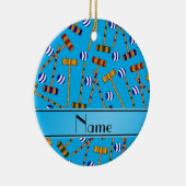 Gepersonaliseerde naam sky blue croquet patroon keramisch ornament (Rechts)