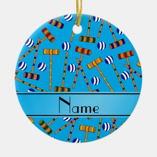 Gepersonaliseerde naam sky blue croquet patroon keramisch ornament (Voorkant)