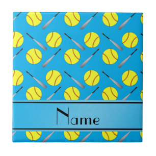 Gepersonaliseerde naam sky blue softball-patroon tegeltje