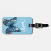 Gepersonaliseerde naam Sky Blue Tropical Butterfly Bagagelabel (Voorkant horizontaal)