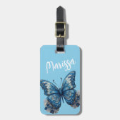 Gepersonaliseerde naam Sky Blue Tropical Butterfly Bagagelabel (Voorkant verticaal)