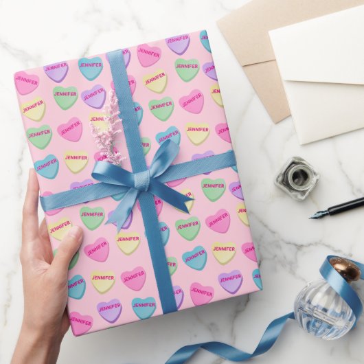 Gepersonaliseerde naam Snoep Gesprek Hart - Roze Cadeaupapier (Geschenken)