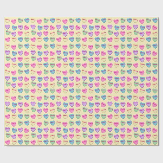 Gepersonaliseerde naam Snoep Hearts - Geel Cadeaupapier (Vlak)