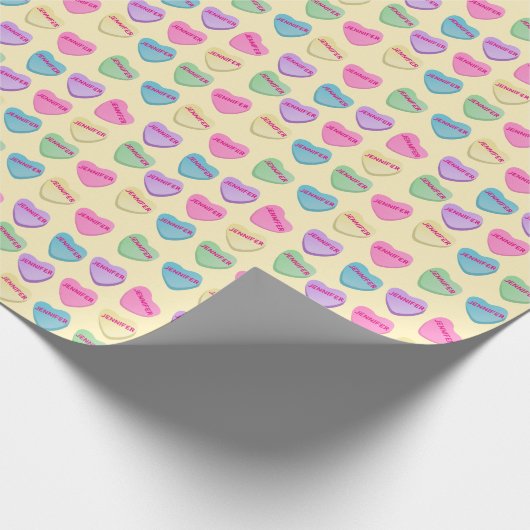 Gepersonaliseerde naam Snoep Hearts - Geel Cadeaupapier (Hoek)