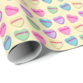 Gepersonaliseerde naam Snoep Hearts - Geel Cadeaupapier (Rol Hoek)