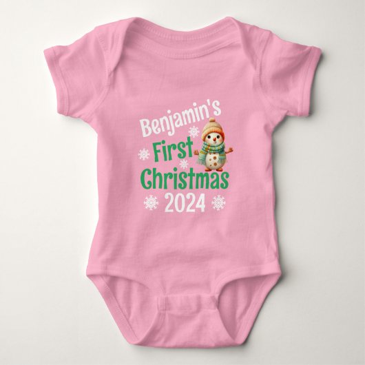 Gepersonaliseerde naam Snowman Baby's 1st Christma Romper (Voorkant)