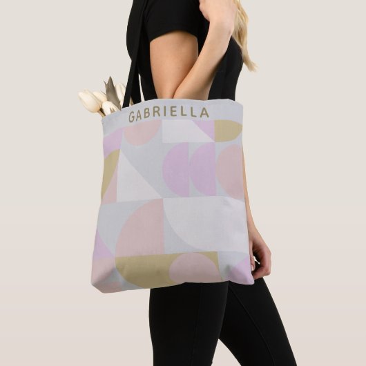 Gepersonaliseerde naam Soft Pastel Geometric Chic Tote Bag (Dichtbij)