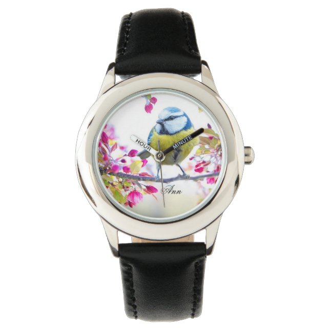 Gepersonaliseerde naam Spring Bird Watch Horloge (Voorkant)