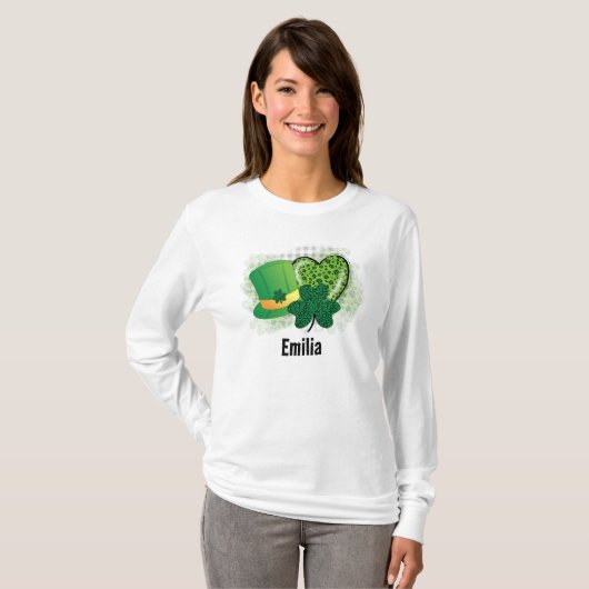 Gepersonaliseerde naam St Patrick's Day Shamrock C T-shirt (Voorkant volledig)