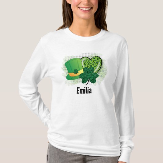 Gepersonaliseerde naam St Patrick's Day Shamrock C T-shirt (Voorkant)