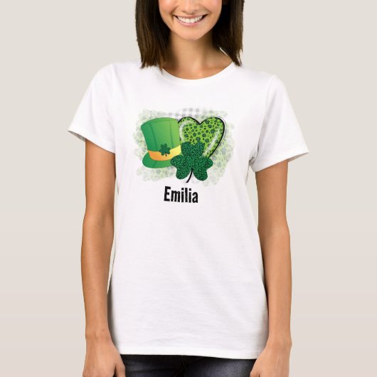 Gepersonaliseerde naam St Patrick's Day Shamrock C T-shirt (Voorkant)