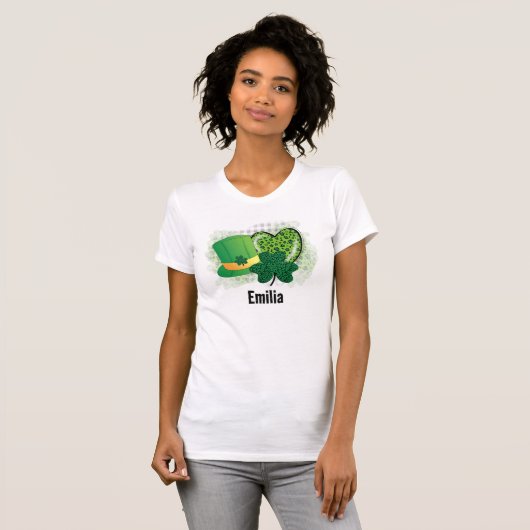 Gepersonaliseerde naam St Patrick's Day Shamrock C T-shirt (Voorkant volledig)