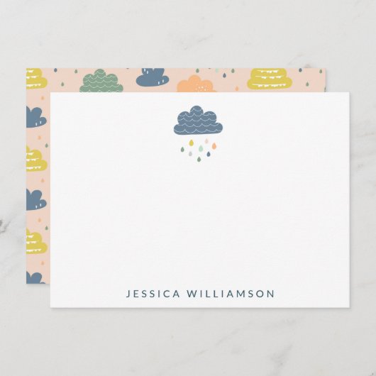 Gepersonaliseerde naam Stationery Cloud Raining Ki Bedankkaart (Voorkant / Achterkant)