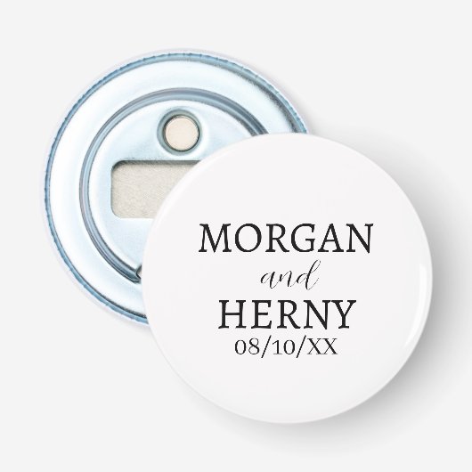 GEPERSONALISEERDE NAAM STIJLVOLE MODERNE TROUW  BUTTON FLESOPENER (Voorkant)