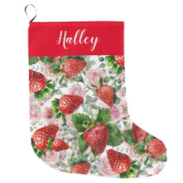 Gepersonaliseerde naam Strawberry Floral Grote Kerstsok