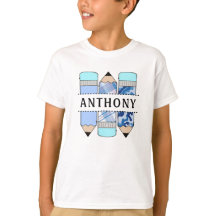 Gepersonaliseerde naam Student Pencil Blauw T-shir