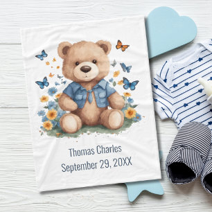 Gepersonaliseerde naam Teddy Bear Vlinders Baby Fleece Deken