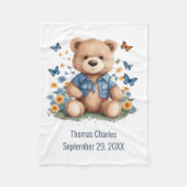 Gepersonaliseerde naam Teddy Bear Vlinders Baby Fleece Deken (Voorkant)