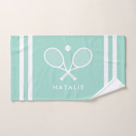 Gepersonaliseerde naam Tennis Aqua Blue Stripes Handdoek