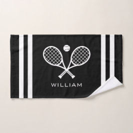 Gepersonaliseerde naam Tennis Black Stripes Handdoek