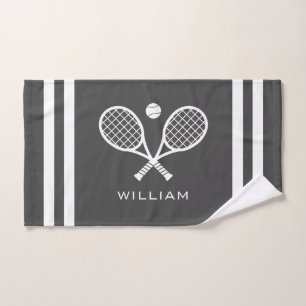Gepersonaliseerde naam Tennis Donkergrijze strepen Handdoek