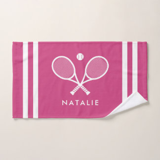 Gepersonaliseerde naam Tennis Magenta Roze Strepen Handdoek