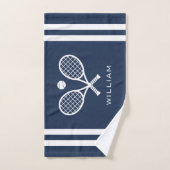 Gepersonaliseerde naam Tennis Navy Blue Stripes Handdoek (Handdoek)
