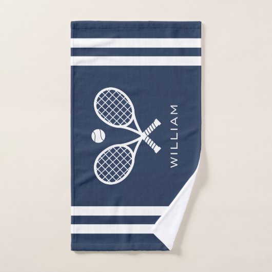 Gepersonaliseerde naam Tennis Navy Blue Stripes Handdoek (Handdoek)