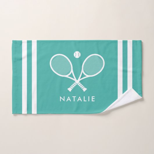 Gepersonaliseerde naam Tennis Turquoise Blauwe Str Handdoek (Handdoek)