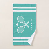 Gepersonaliseerde naam Tennis Turquoise Blauwe Str Handdoek (Handdoek)