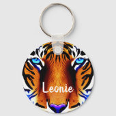 Gepersonaliseerde naam Tijger Kat Gezicht Hoofd Sc Sleutelhanger (Voorkant)
