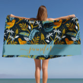 Gepersonaliseerde naam Tropische Patroonachtergron Strandlaken