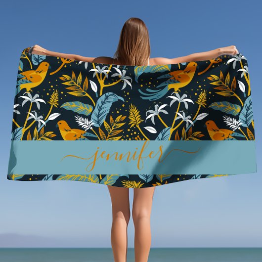 Gepersonaliseerde naam Tropische Patroonachtergron Strandlaken
