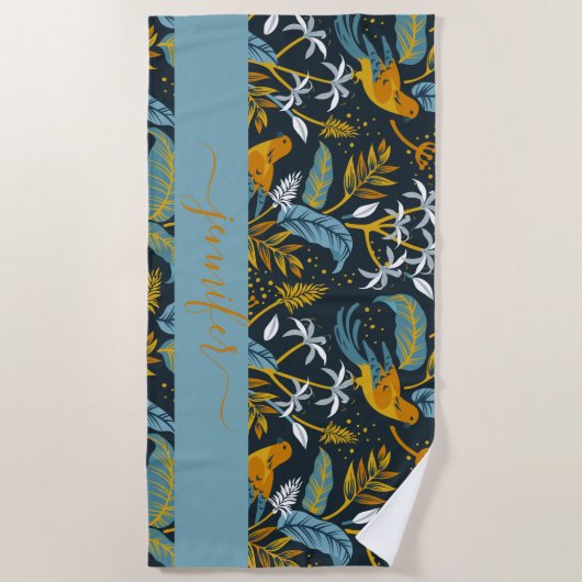 Gepersonaliseerde naam Tropische Patroonachtergron Strandlaken (Voorkant)