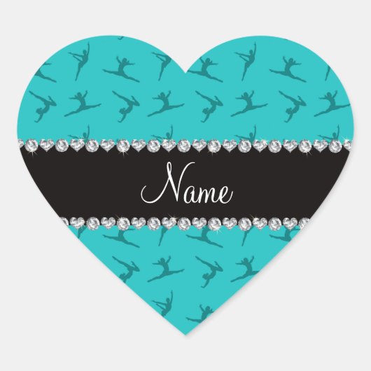 Gepersonaliseerde naam turquoise gymnastiek patroo hart sticker (Voorkant)