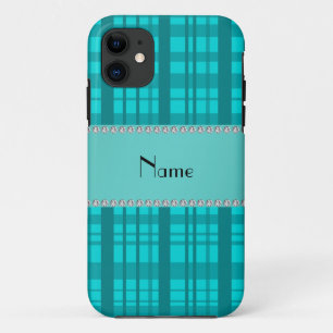 Gepersonaliseerde naam turquoise plaid patroon Case-Mate iPhone case