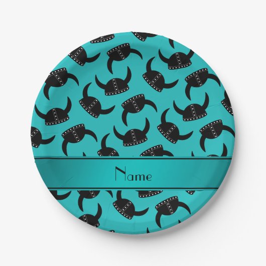 Gepersonaliseerde naam turquoise viking pet patroo papieren bordje (Voorkant)