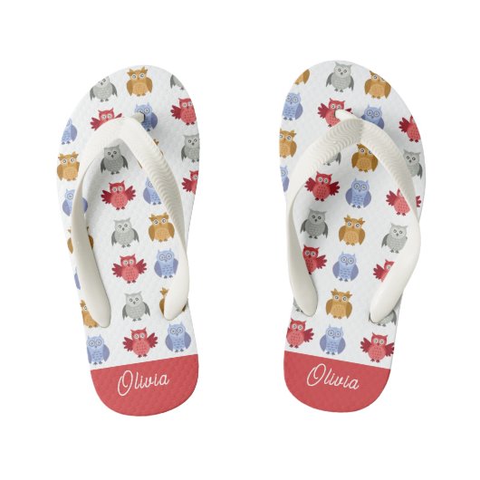 Gepersonaliseerde naam Uil Beach Kinder Teenslippers (Voetbed)
