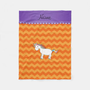 Gepersonaliseerde naam unicorn oranje chevrons fleece deken