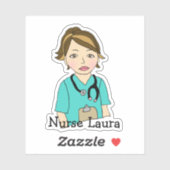 Gepersonaliseerde naam van de brunette verpleegkun sticker (Vel)
