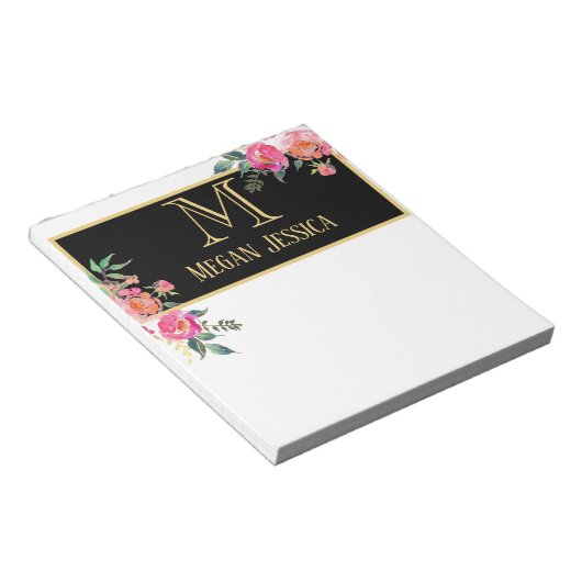 gepersonaliseerde naam van monogramme vrouw notitieblok (Schuin)