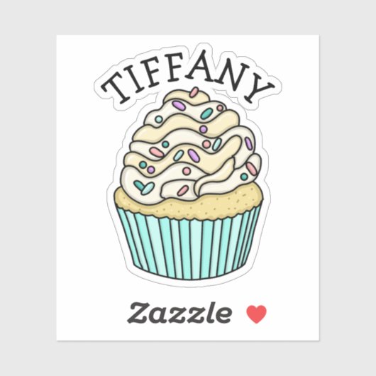 Gepersonaliseerde Naam Vanilla Cupcake met Sprinkl Sticker (Vel)