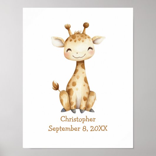 Gepersonaliseerde naam Verjaardag Giraffe Kwekerij Poster (Voorkant)