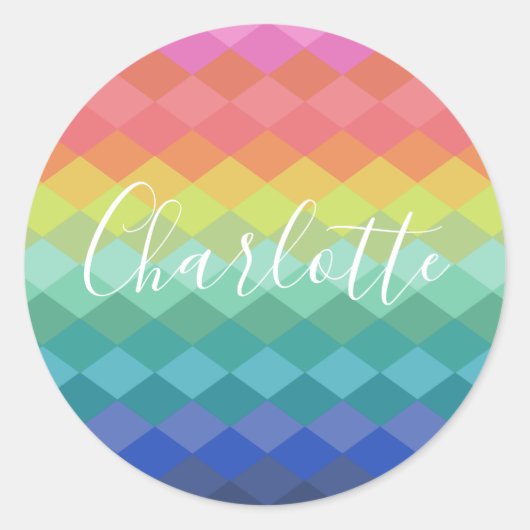 Gepersonaliseerde naam Vibrant Kleurrijke geometri Ronde Sticker (Voorkant)