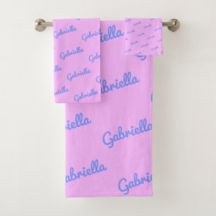 Gepersonaliseerde naam Vibrant Roze Blauw Kinder T Bad Handdoek